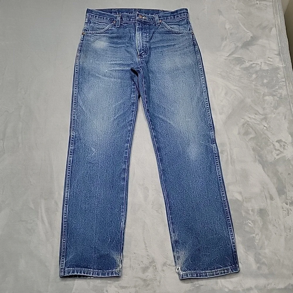 Wrangler Jeans Men 34x31 Faded Blue Denim 13MWZ Cowboy Cut Work Wear Denim Pants
